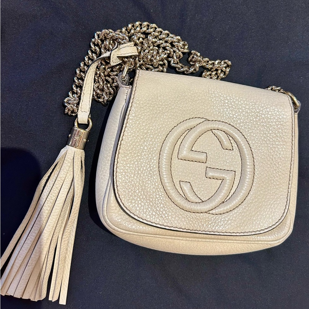 GUCCI ivory leather SMALL SOHO FLAP Shoulder Bag